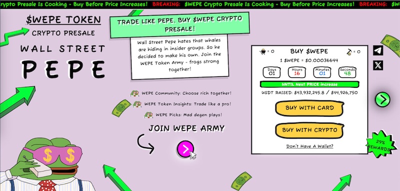 Could Wall Street Pepe ($wepe) Be The Next Meme Coin To 100x With m Raise?