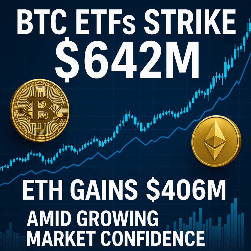 Btc Etfs Strike $642m, Eth Gains $406m Amid Growing Market Confidence