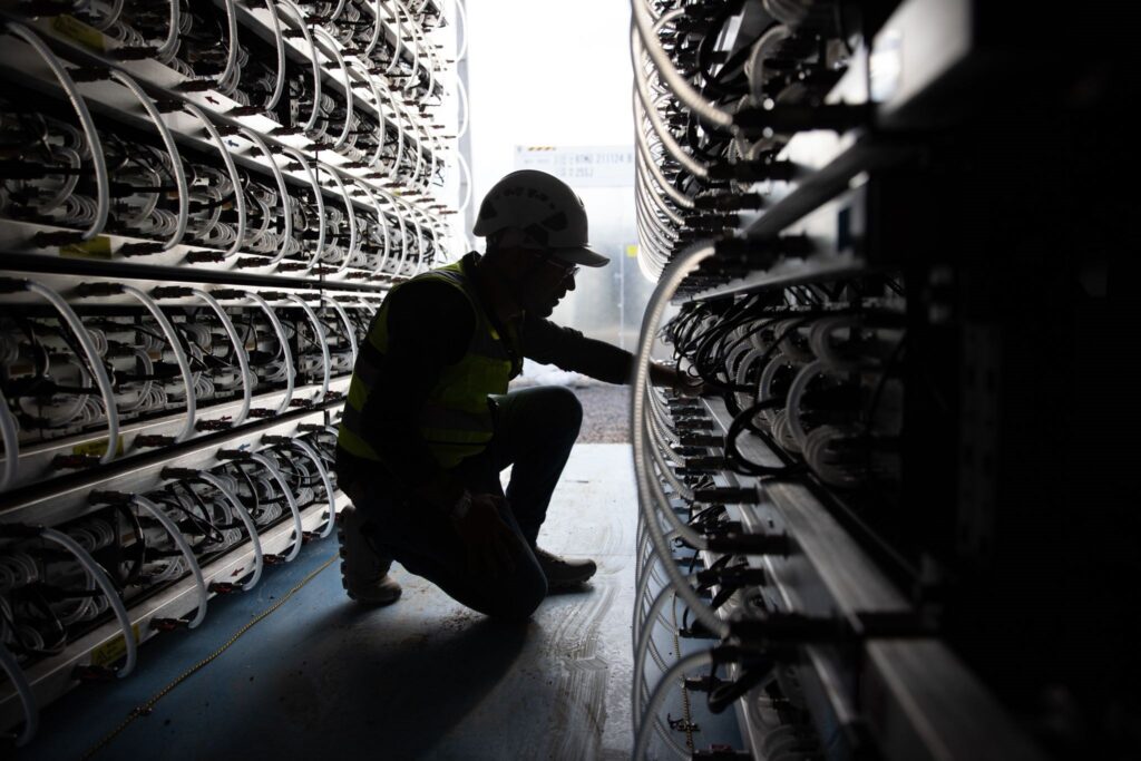 Figure 1: Interior of a newly energized Bitmain S21+ Hydro container, adding high-efficiency hashrate to HIVE's Phase 3 expansion.