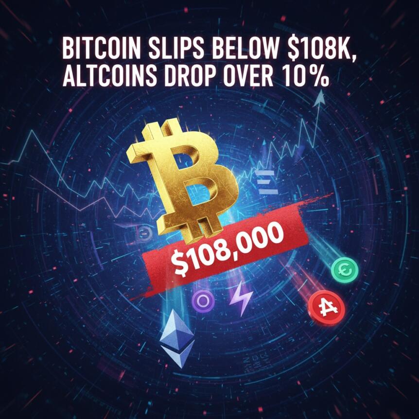 Bitcoin Slips Below $108K, Altcoins Drop Over 10%