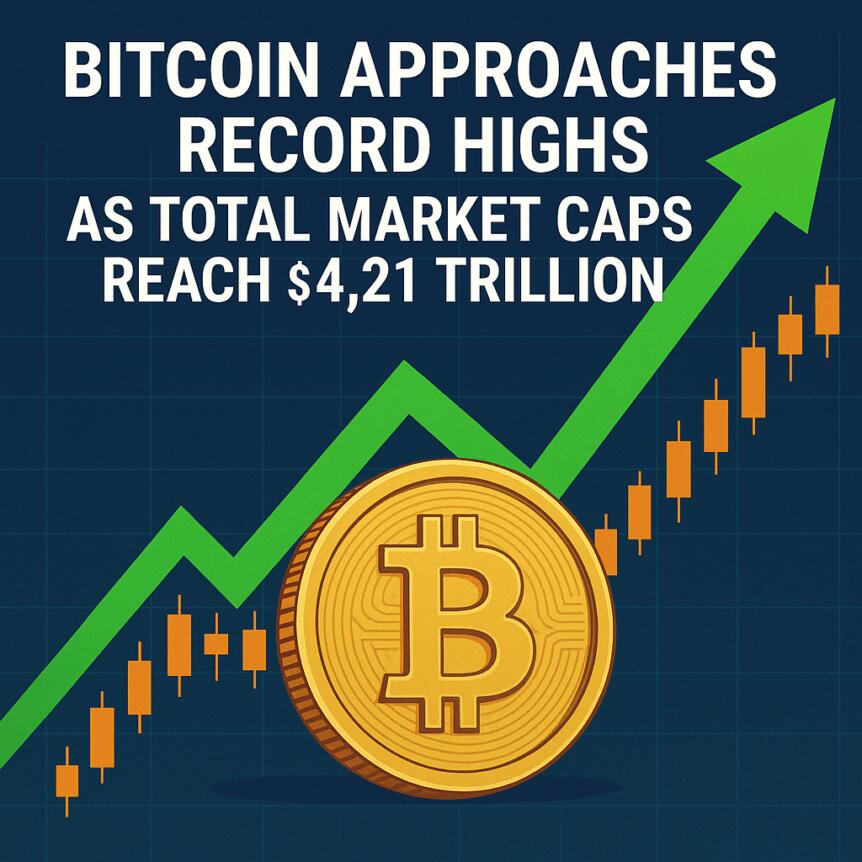 Bitcoin Approaches Record Highs As Total Market Caps Reach $4.21 Trillion