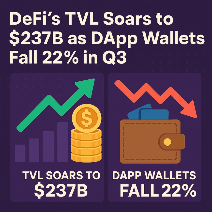 DeFi’s TVL Soars to $237B as DApp Wallets Fall 22% in Q3 Defi's Tvl Soars To $237b As Dapp Wallets Fall 22% In Q3