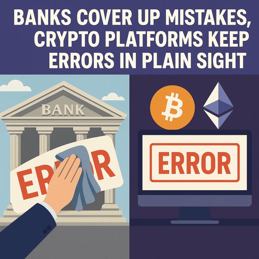 Banks Cover Up Mistakes, Crypto Platforms Keep Errors in Plain Sight Banks Cover Up Mistakes, Crypto Platforms Keep Errors In Plain Sight