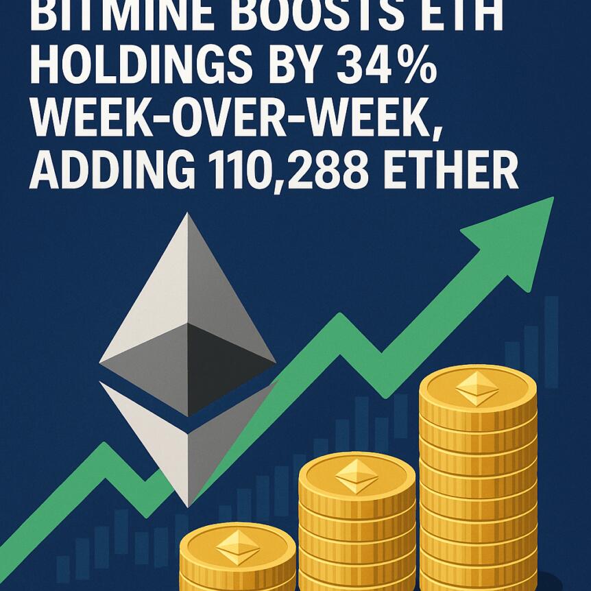Bitmine Boosts Eth Holdings By 34% Week-Over-Week, Adding 110,288 Ether