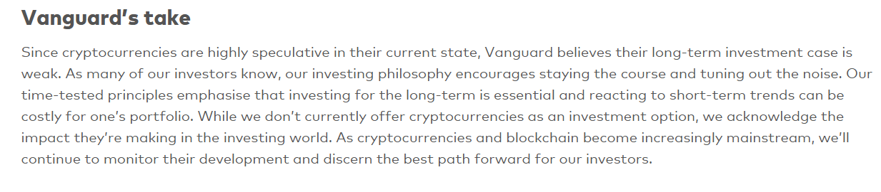 Vanguard's previous stance