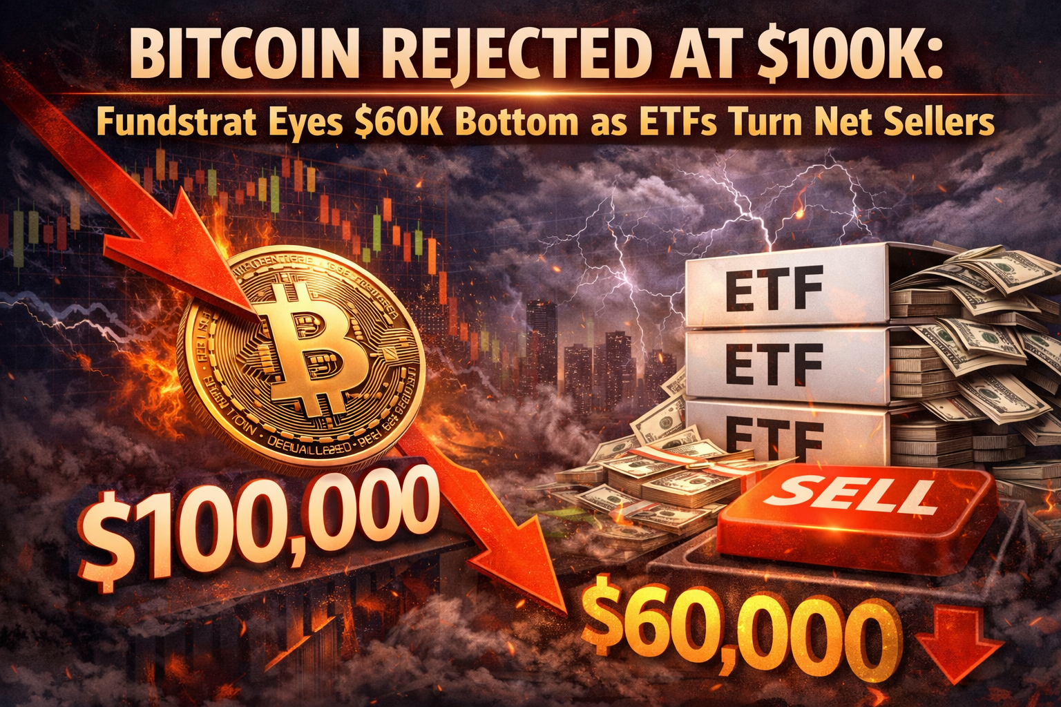 Bitcoin Rejected At $100k: Fundstrat Eyes $60k Bottom As Etfs Turn Net Sellers