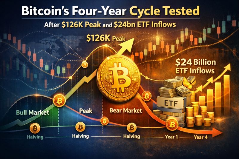 Bitcoin’s Four-Year Cycle Tested After $126K Peak and $24bn ETF Inflows Bitcoin's Four-Year Cycle Tested After $126k Peak And $24bn Etf Inflows
