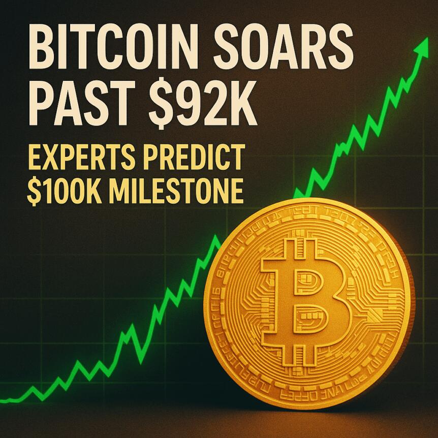Bitcoin Soars Past $92K: Experts Predict $100K Milestone Bitcoin Soars Past $92k: Experts Predict $100k Milestone