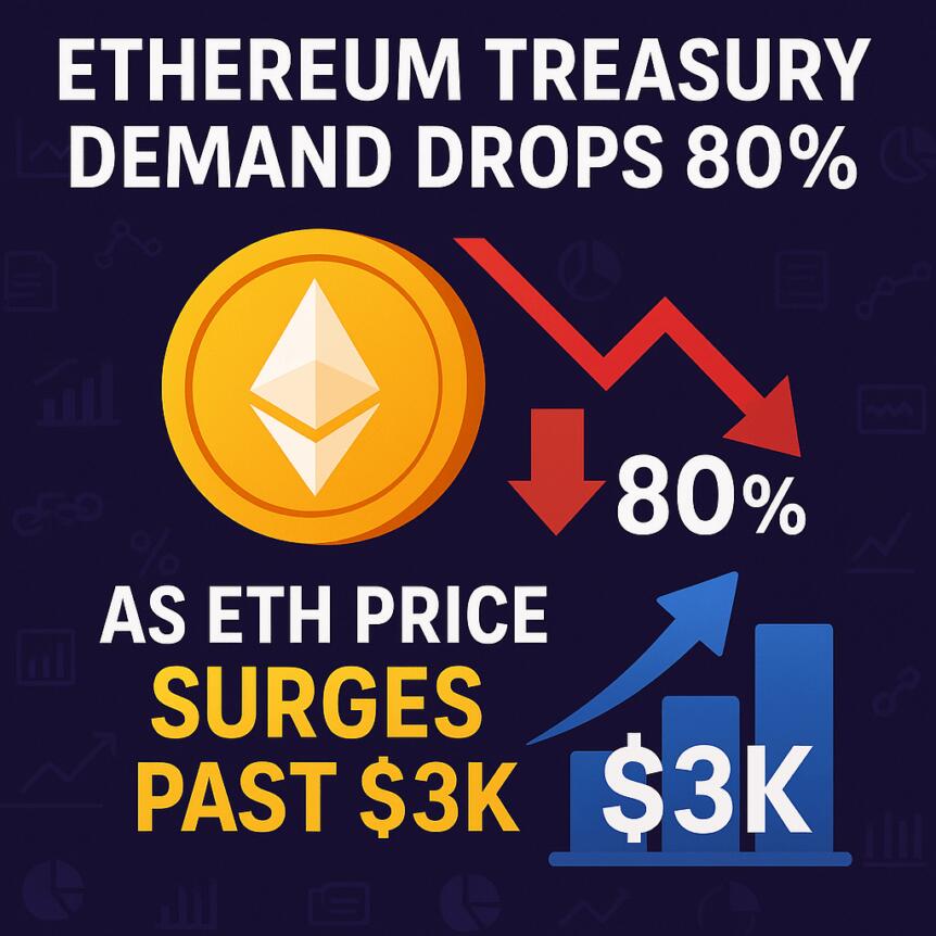 Ethereum Treasury Demand Drops 80% as ETH Price Surges Past $3K Ethereum Treasury Demand Drops 80% As Eth Price Surges Past $3k