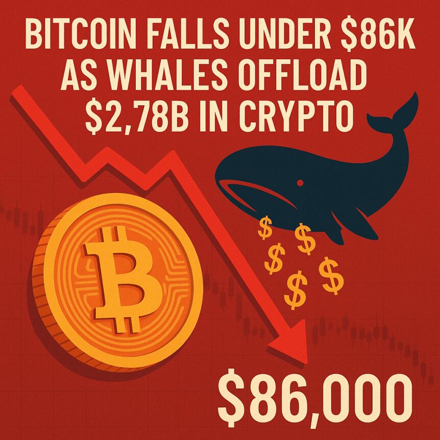 Bitcoin Falls Under $86k As Whales Offload $2.78b In Crypto