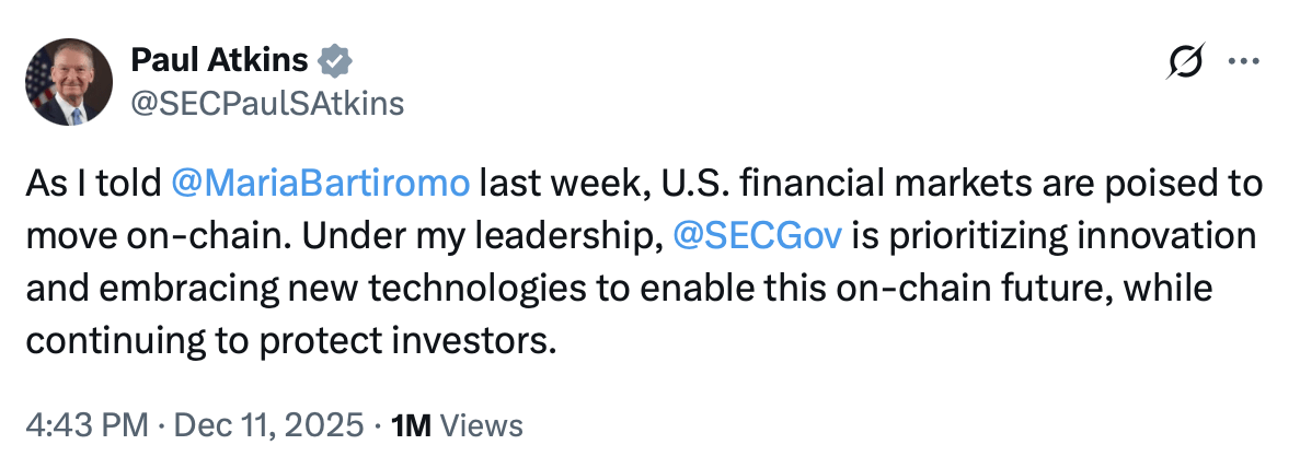 Paul Atkins on on-chain financial markets