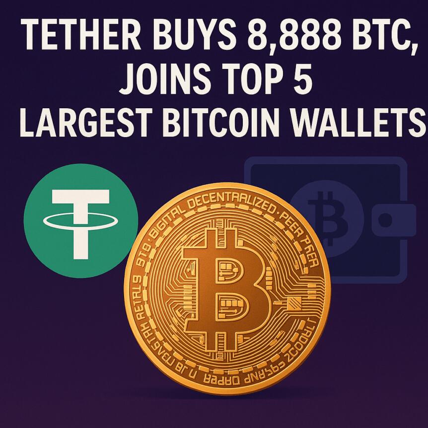 Tether Buys 8,888 BTC, Joins Top 5 Largest Bitcoin Wallets