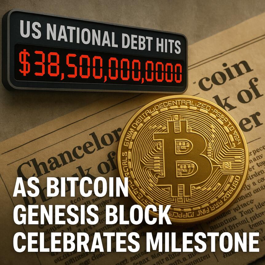 US National Debt Hits $38.5T as Bitcoin Genesis Block Celebrates Milestone