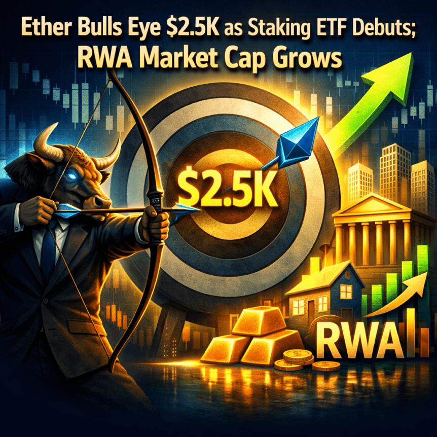 Ether Bulls Eye $2.5K as Staking ETF Debuts; RWA Market Cap Grows