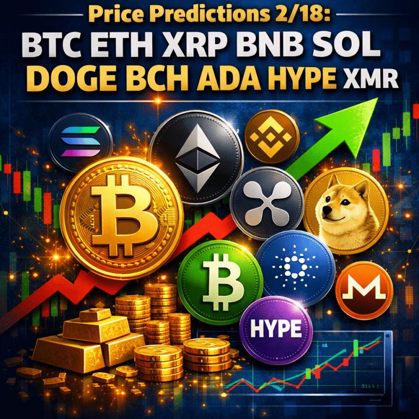 Price Predictions 2/18: BTC ETH XRP BNB SOL DOGE BCH ADA HYPE XMR