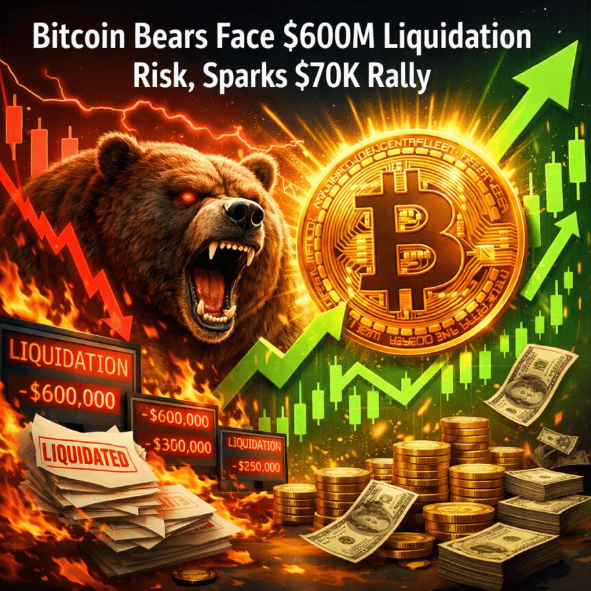 Bitcoin Bears Face $600m Liquidation Risk, Sparks $70k Rally