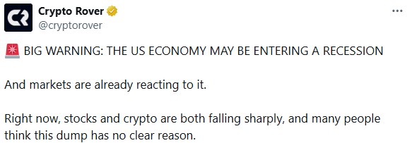 Us Recession Fears Trigger Sharp Crypto Market Crash