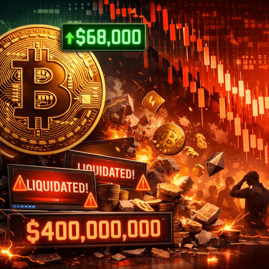 Bitcoin at $68K triggers nearly $400M in crypto liquidations.