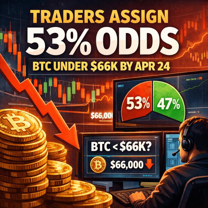 Traders assign 53% odds BTC under $66K by Apr 24