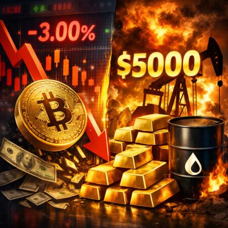 Bitcoin Slides 3% As Assets Rout; Gold Smashes To $5k On Oil Fears