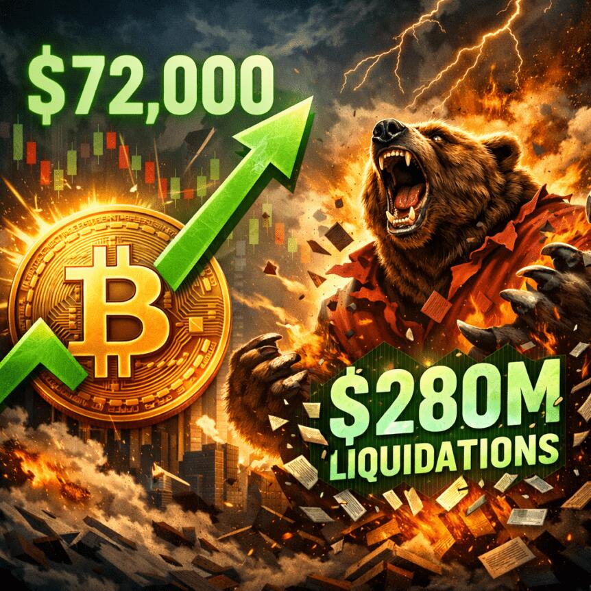 Bitcoin Breaks $72K as $280M Bear Liquidations Test Fragile Truce Bitcoin Breaks $72k As $280m Bear Liquidations Test Fragile Truce