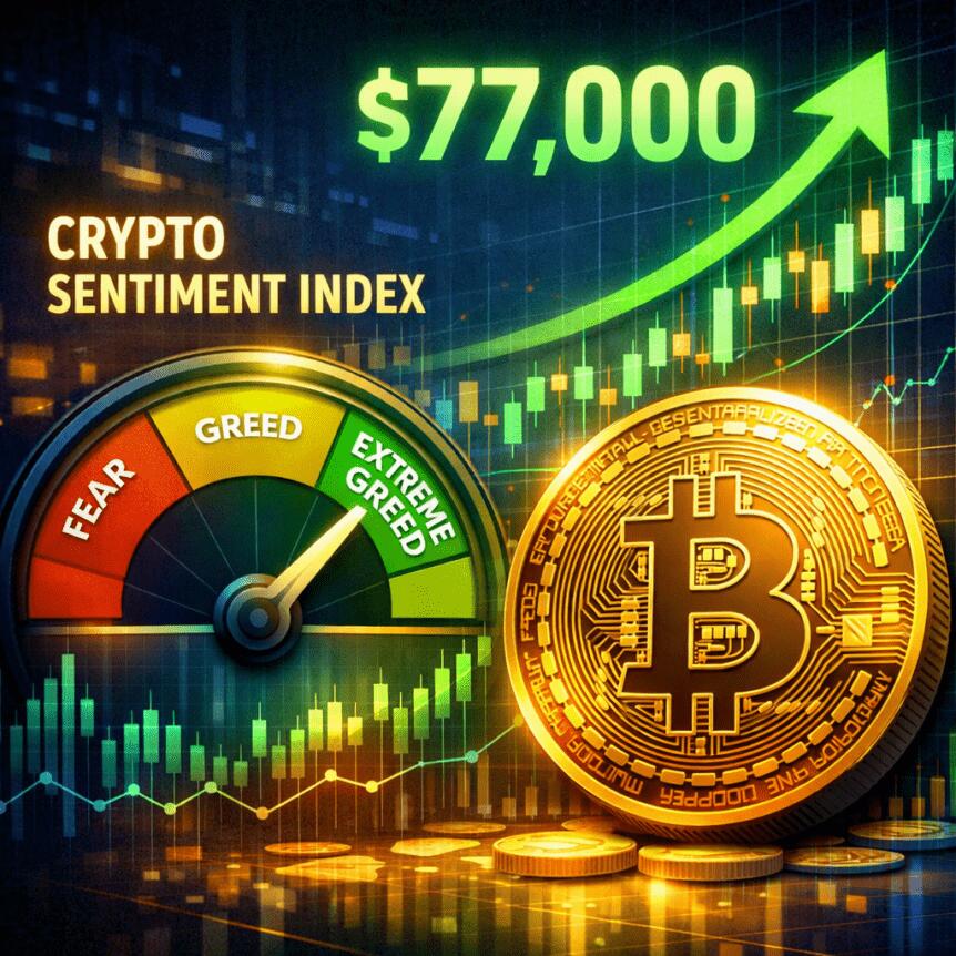 Crypto Sentiment Index Hits 3-Month High As Bitcoin Maintains $77k