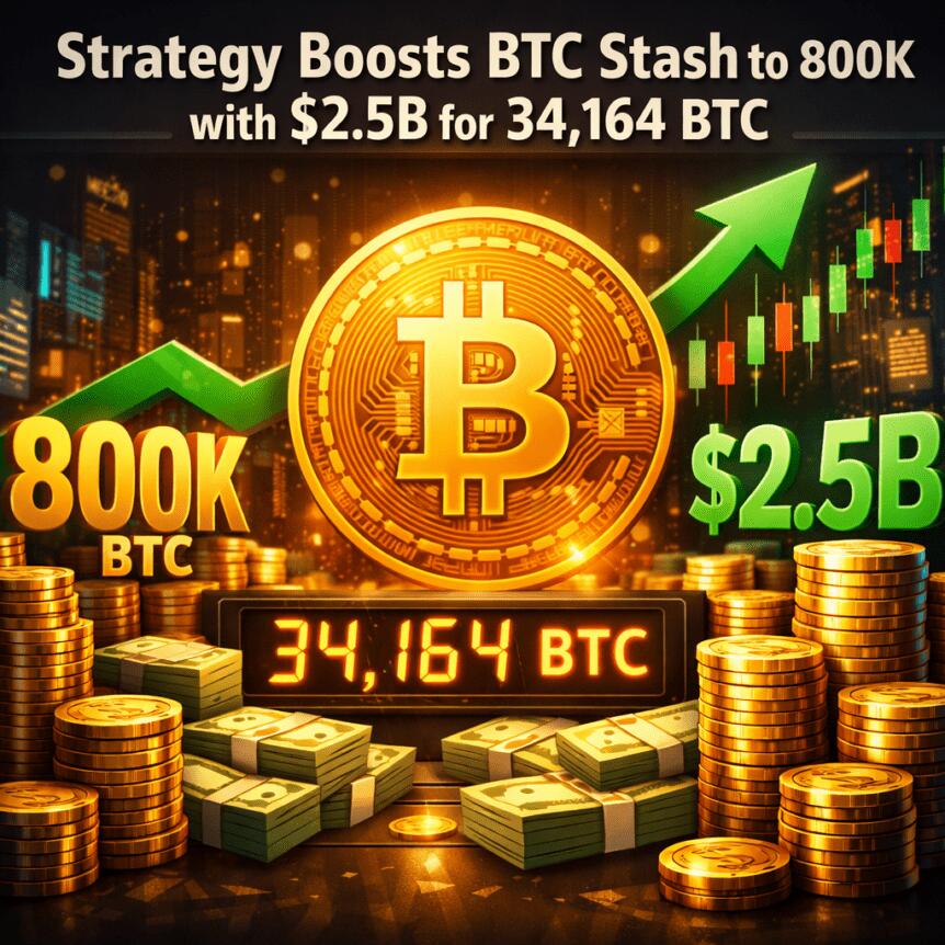 Strategy boosts BTC stash to 800k with $2.5B for 34,164 BTC