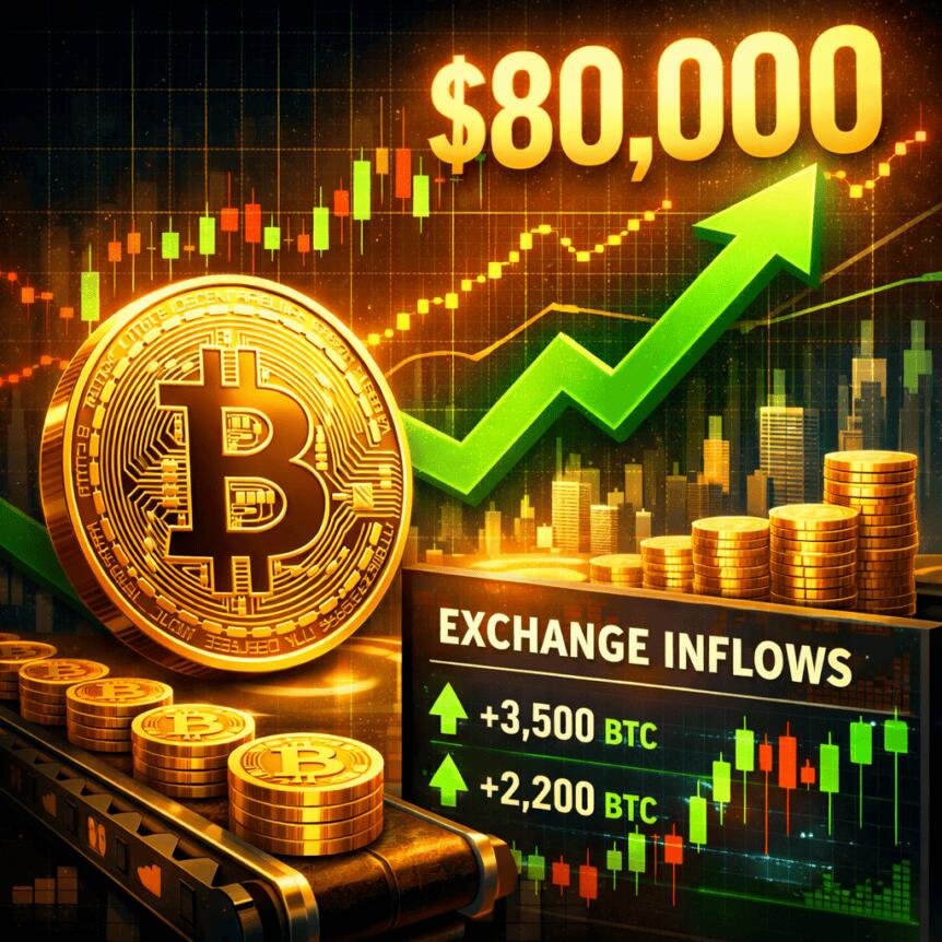 BTC Near Range Highs as Exchange Inflows Rise; Could $80K Be Next? Btc Near Range Highs As Exchange Inflows Rise; Could $80k Be Next?