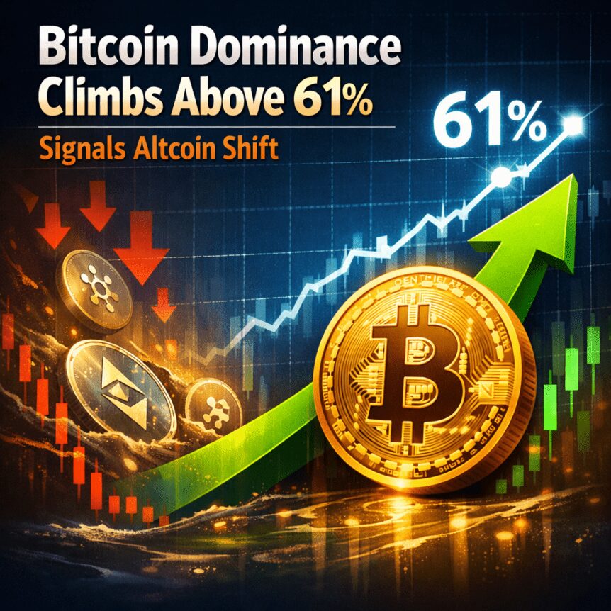 Bitcoin Dominance Climbs Above 61%, Signals Altcoin Shift
