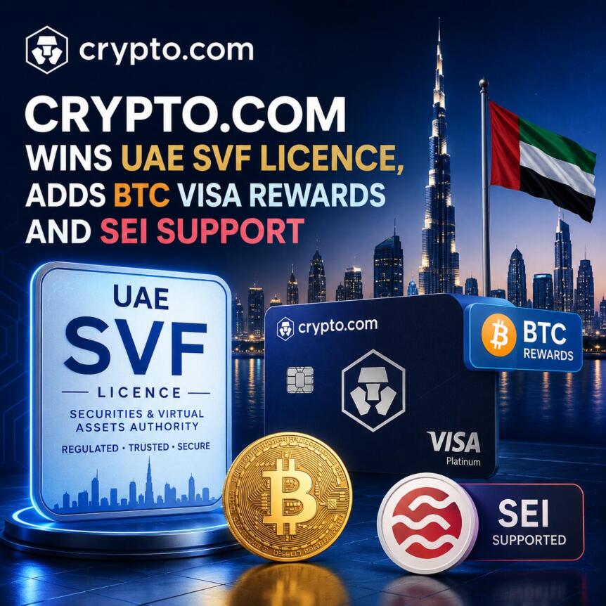 Crypto.com Wins Uae Svf Licence, Adds Btc Visa Rewards And Sei Support