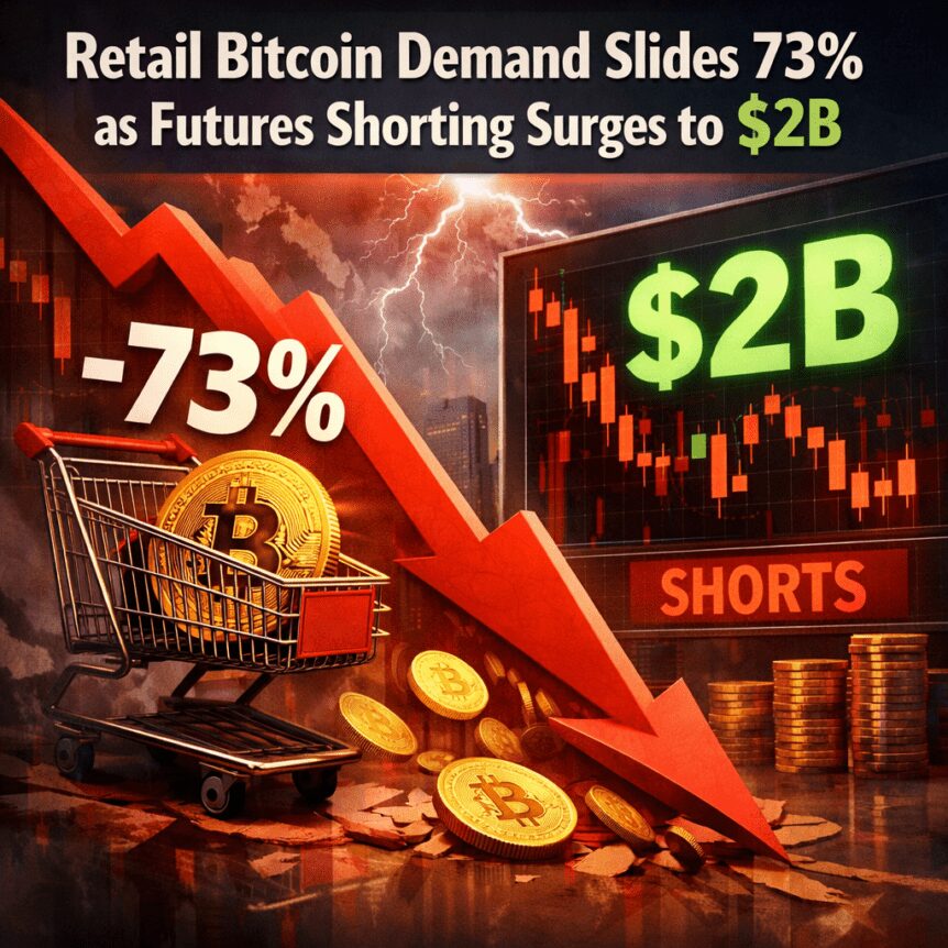 Retail Bitcoin Demand Slides 73% As Futures Shorting Surges To $2b