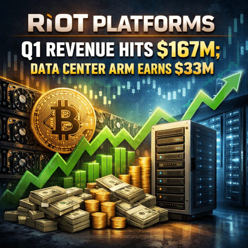 Riot Platforms Q1 Revenue Hits $167M; Data Center Arm Earns $33M