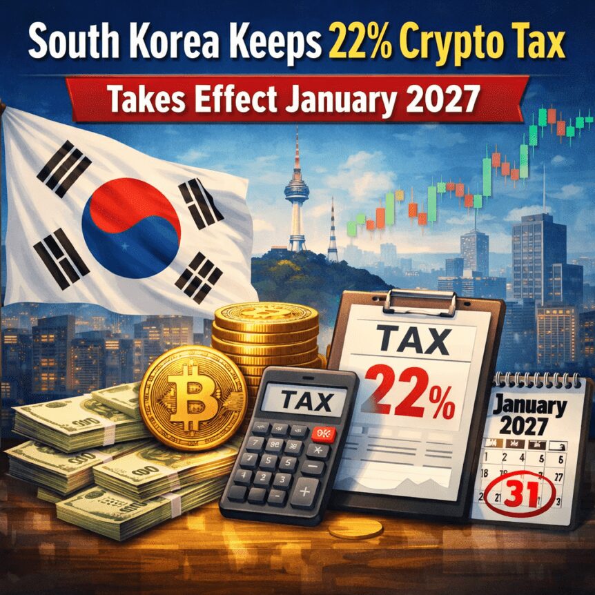 South Korea Keeps 22% Crypto Tax, Takes Effect January 2027