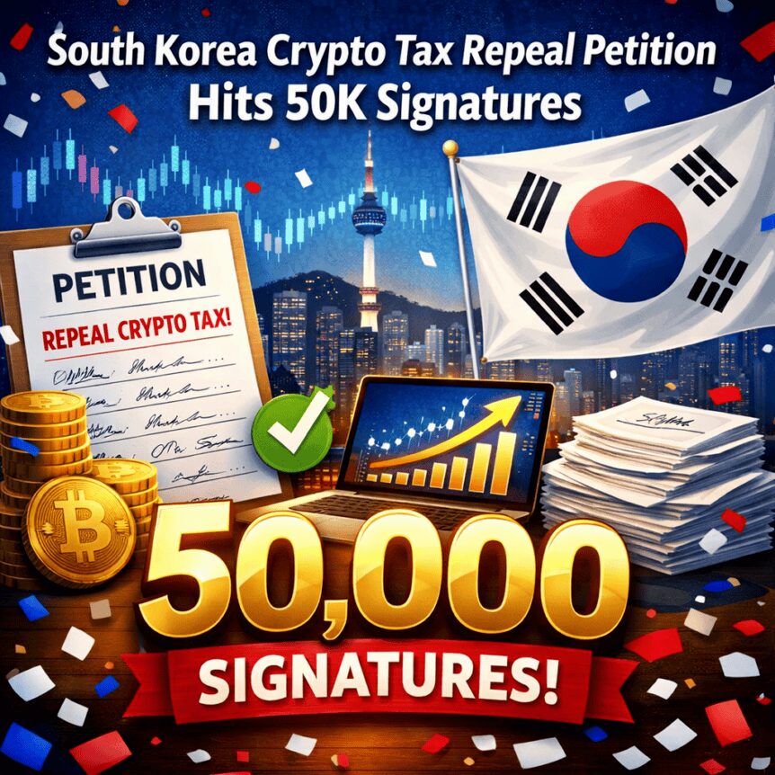 South Korea crypto tax repeal petition hits 50k signatures South Korea Crypto Tax Repeal Petition Hits 50k Signatures