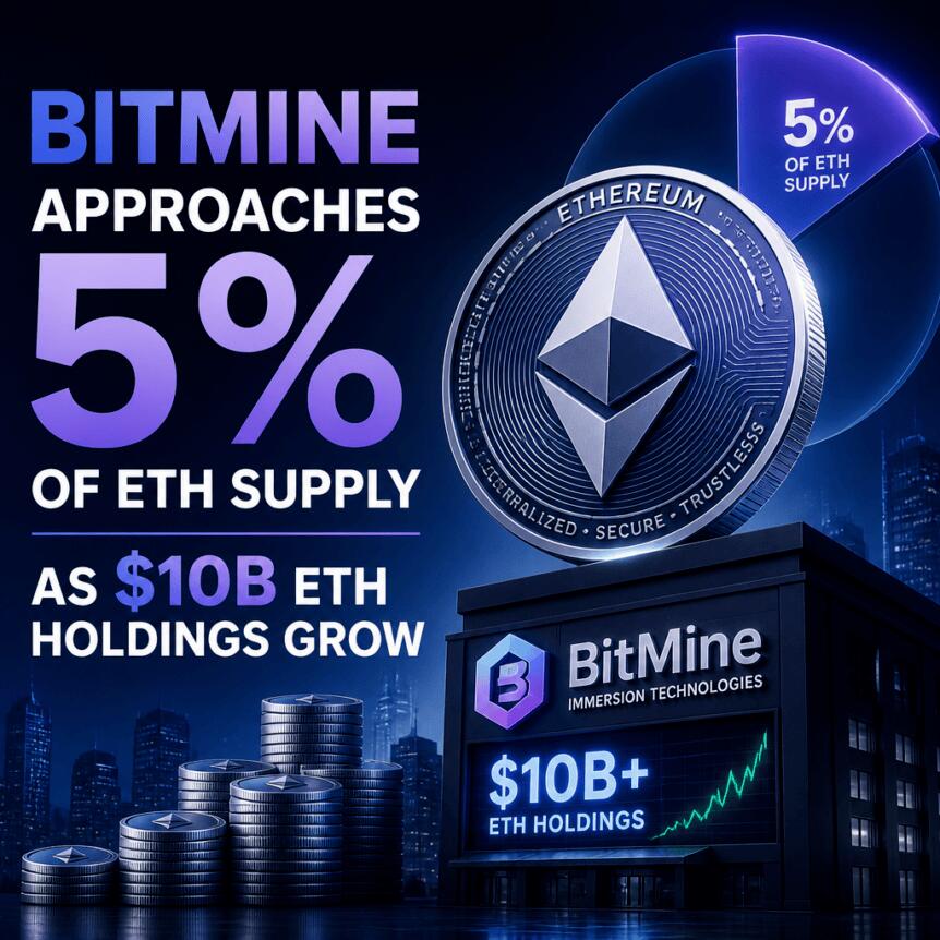 Bitmine Approaches 5% Of Eth Supply As $10b Eth Holdings Grow
