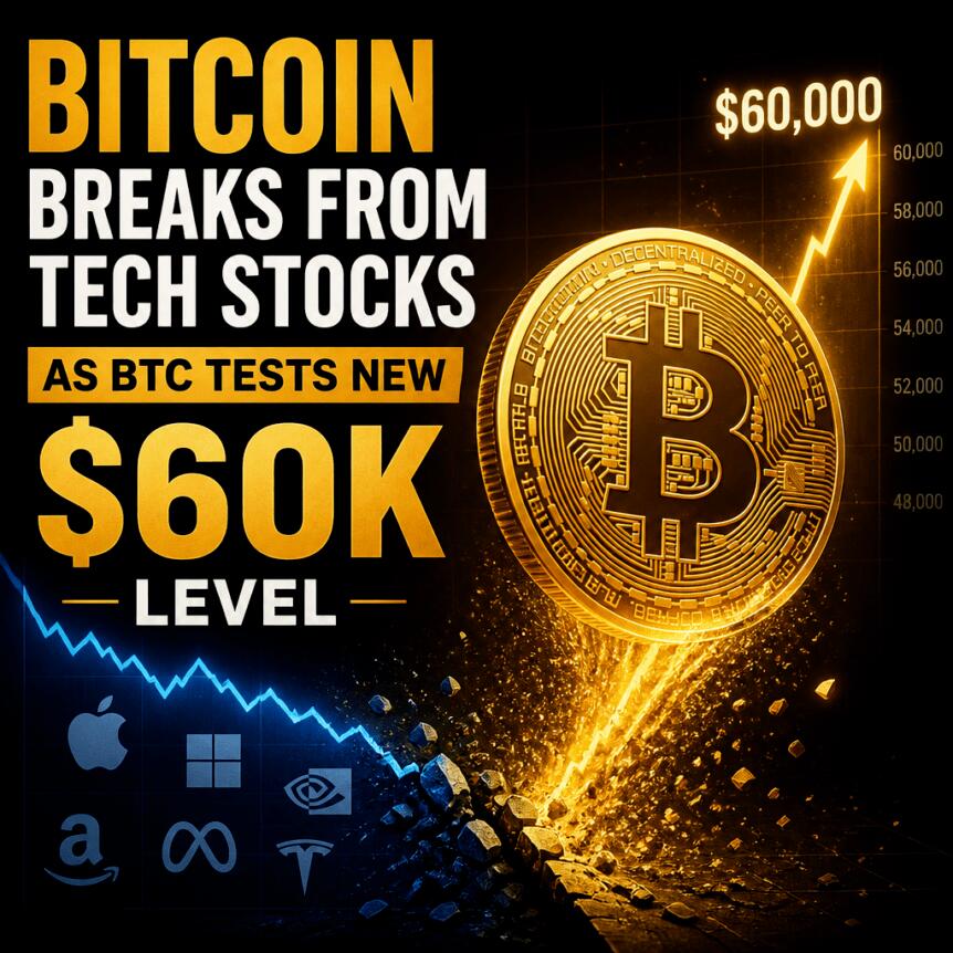Bitcoin Breaks From Tech Stocks as BTC Tests New $60K Level