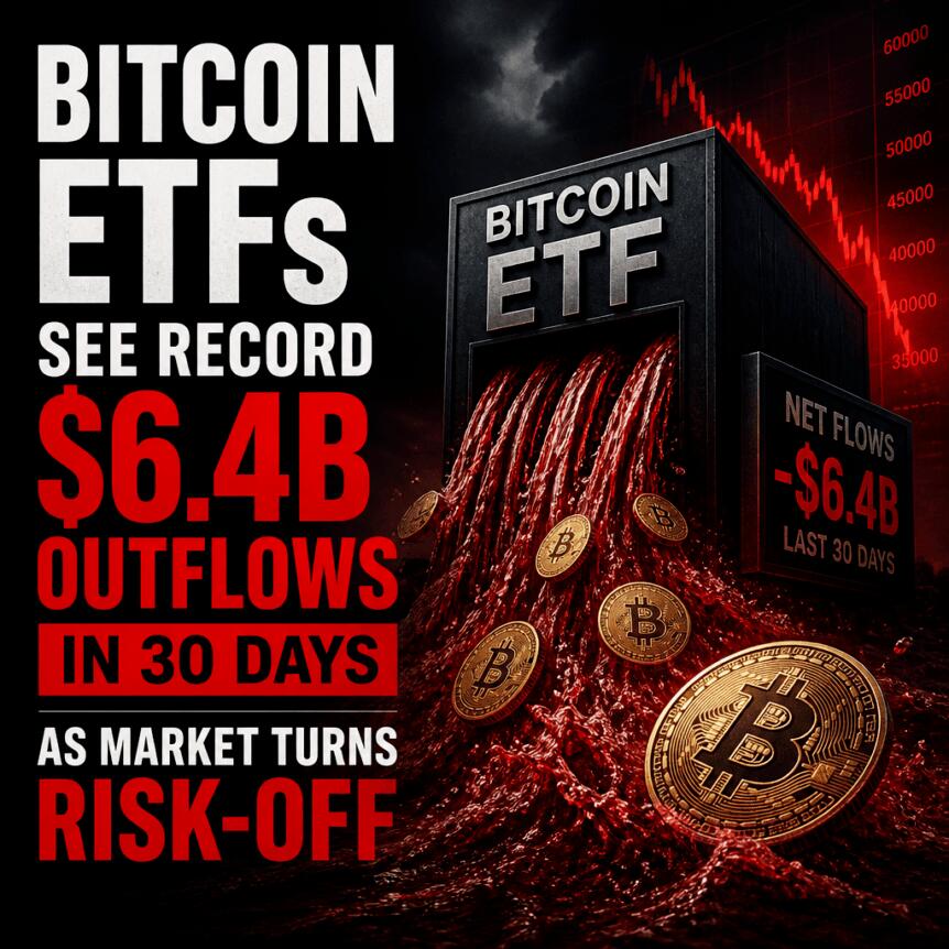 Bitcoin ETFs See Record $6.4B Outflows in 30 Days as Market Turns Risk-Off