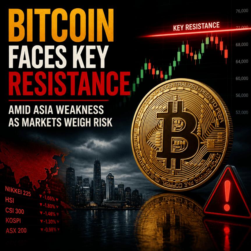Bitcoin Faces Key Resistance Amid Asia Weakness As Markets Weigh Risk
