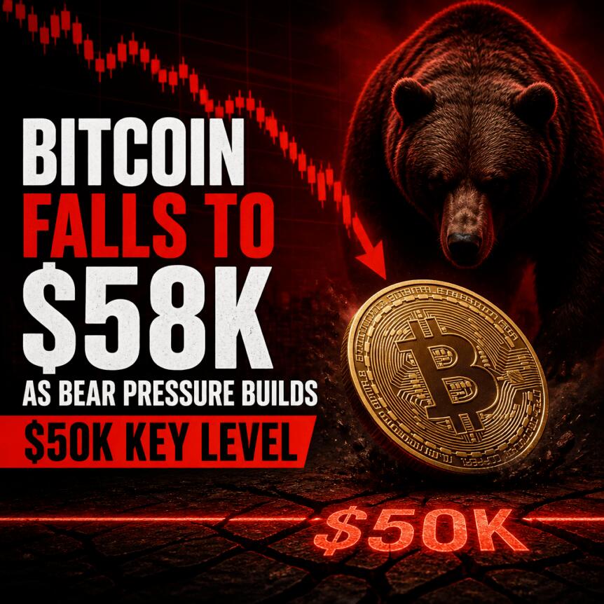Bitcoin Falls to $58K as Bear Pressure Builds; $50K Key Level