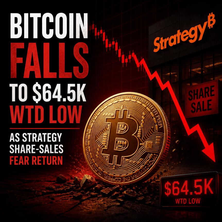 Bitcoin Falls to $64.5K WTD Low as Strategy Share-Sales Fear Return Bitcoin Falls To $64.5k Wtd Low As Strategy Share-Sales Fear Return