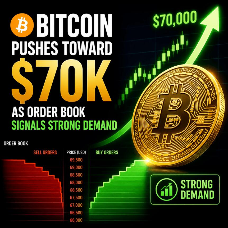 Bitcoin Pushes Toward $70K as Order Book Signals Strong Demand