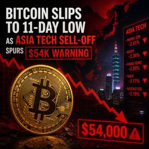 Bitcoin Slips to 11-Day Low as Asia Tech Sell-Off Spurs $54K Warning Bitcoin Slips To 11-Day Low As Asia Tech Sell-Off Spurs $54k Warning
