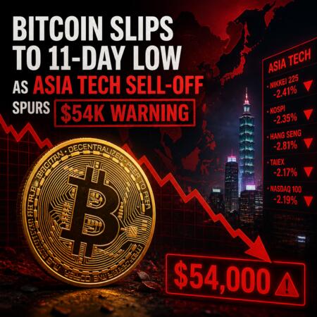 Bitcoin Slips To 11-Day Low As Asia Tech Sell-Off Spurs $54k Warning