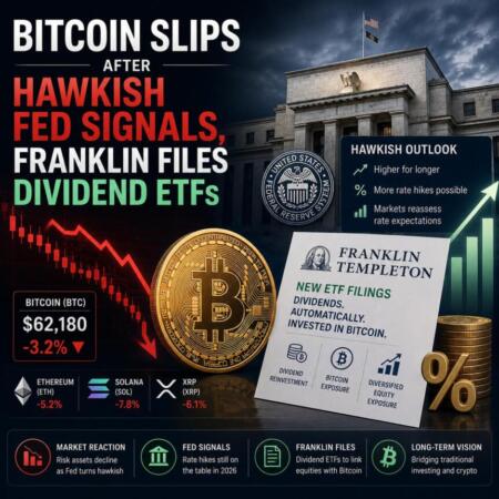 Bitcoin slips after hawkish Fed signals, Franklin files dividend ETFs Bitcoin Slips After Hawkish Fed Signals, Franklin Files Dividend Etfs