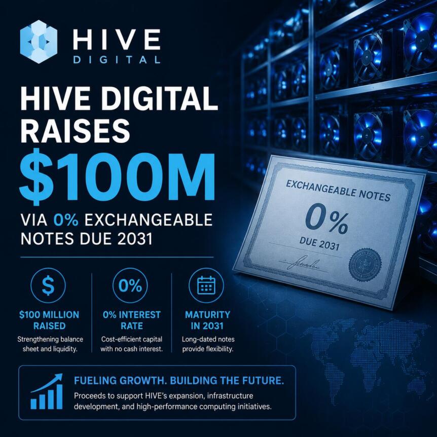 Hive Digital Raises $100m Via 0% Exchangeable Notes Due 2031