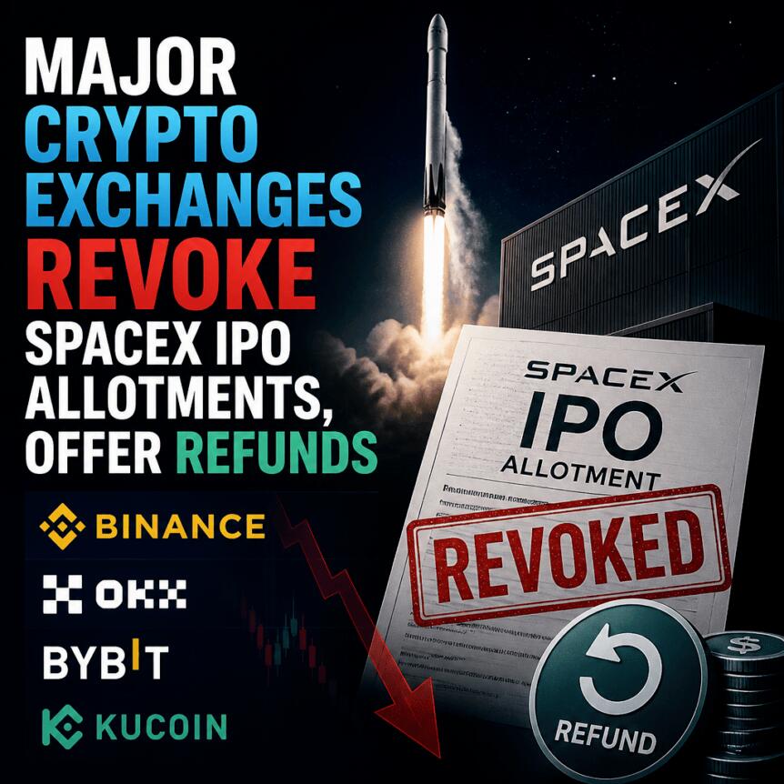 Major Crypto Exchanges Revoke SpaceX IPO Allotments, Offer Refunds Major Crypto Exchanges Revoke Spacex Ipo Allotments, Offer Refunds