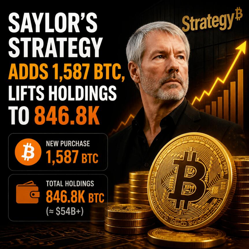 Saylor’s Strategy Adds 1,587 BTC, Lifts Holdings to 846.8K Saylor’s Strategy Adds 1,587 Btc, Lifts Holdings To 846.8k