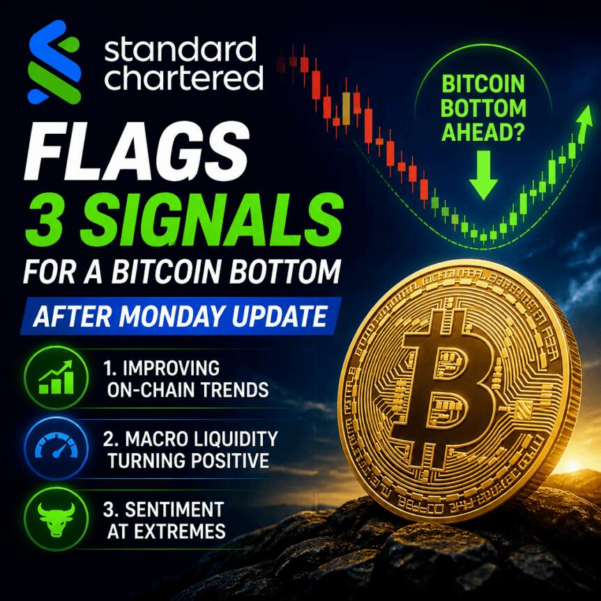 Standard Chartered Flags 3 Signals for a Bitcoin Bottom After Monday Update