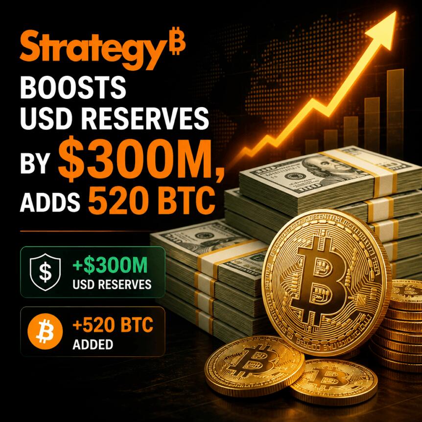 Strategy Boosts USD Reserves by $300M, Adds 520 BTC