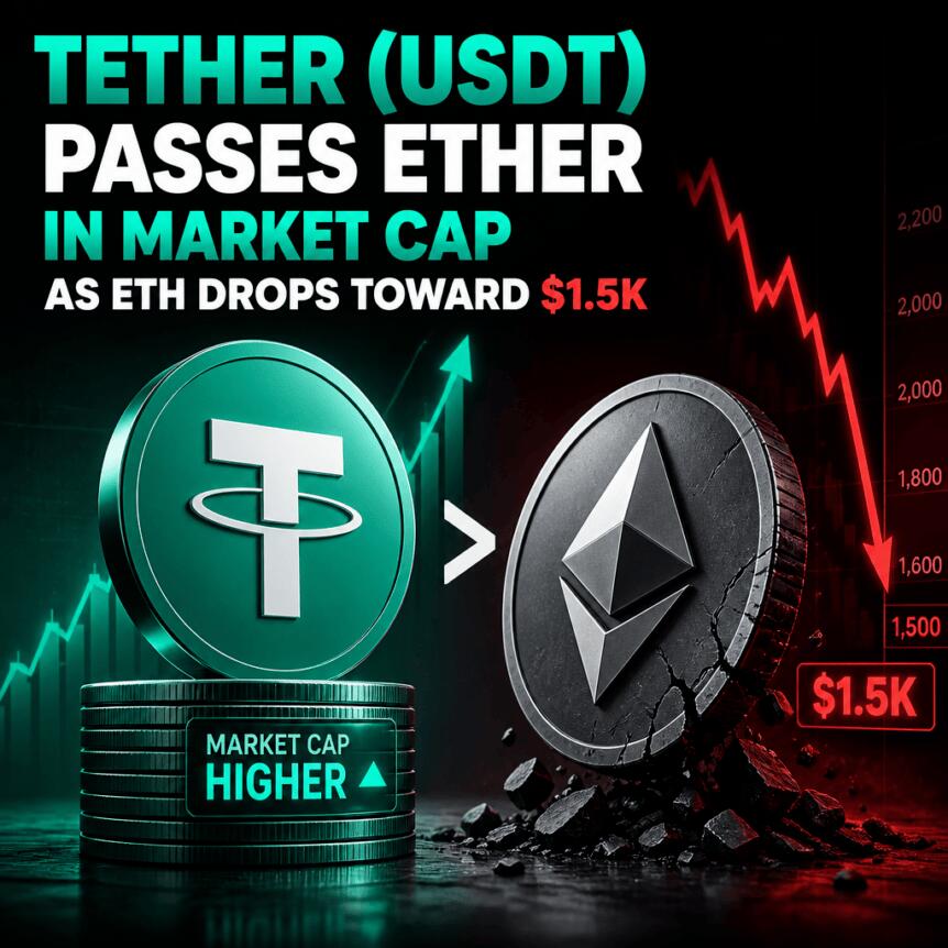 Tether (USDT) Passes Ether in Market Cap as ETH Drops Toward $1.5K